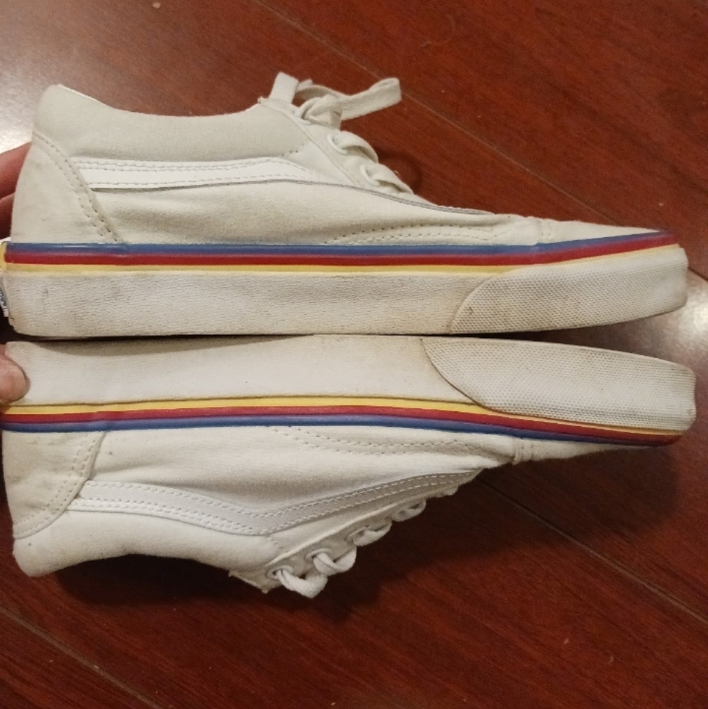 Vans white with red and blue slips bottoms